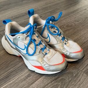 Nike White and Silver Athletic Shoes with Blue and Coral Accents